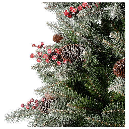 Grüner Weihnachtsbaum 210cm mit Schnee Beeren und Zapfen Mod. Dunhill 2