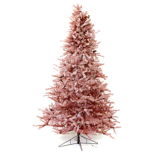 Árbol de Navidad 230 cm color coral escarchado con piñas 400 luces exterior modelo Victorian Burgundy 1