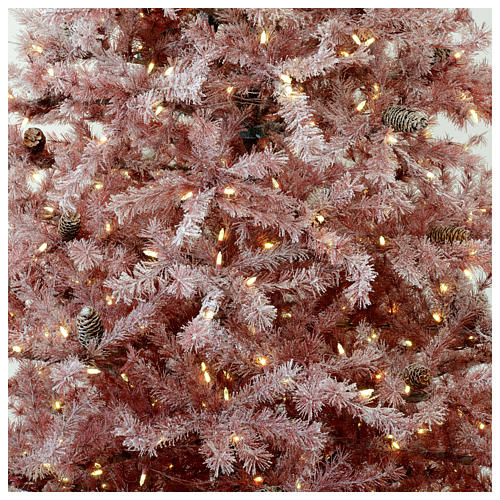 Árbol de Navidad 230 cm color coral escarchado con piñas 400 luces exterior modelo Victorian Burgundy 2