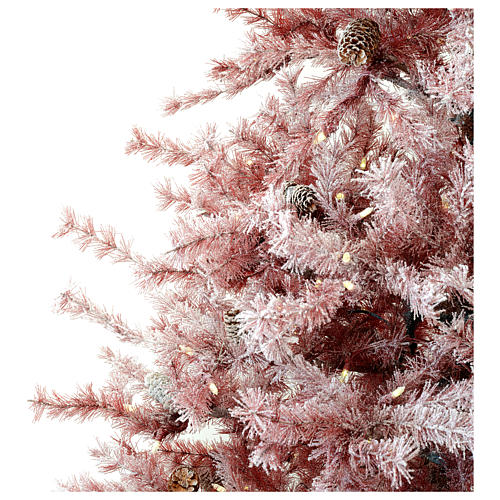 Árbol de Navidad 230 cm color coral escarchado con piñas 400 luces exterior modelo Victorian Burgundy 3