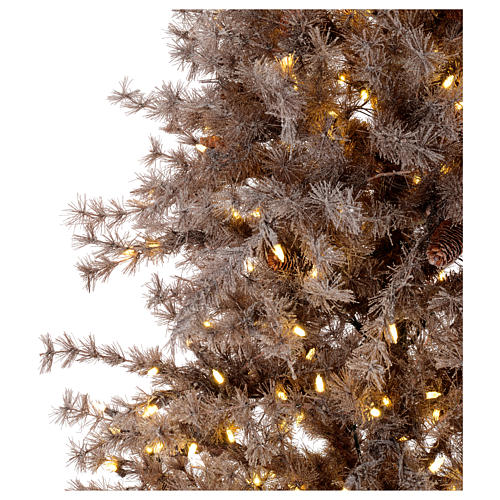 Árbol de Navidad marrón antiguo 200 cm escarchado con piñas y 300 luces LED 3
