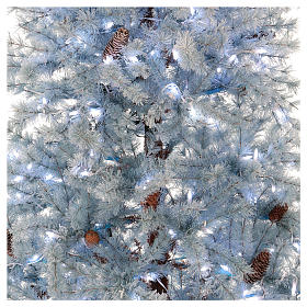 Sapin de Noël 210 cm Victorian Blue givré bleu pommes de pin naturelles 350 lumières Led intérieur et extérieur