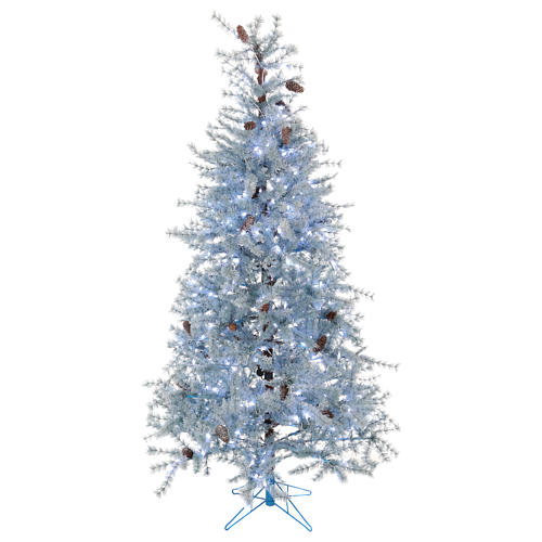 Sapin de Noël 210 cm Victorian Blue givré bleu pommes de pin naturelles 350 lumières Led intérieur et extérieur 1