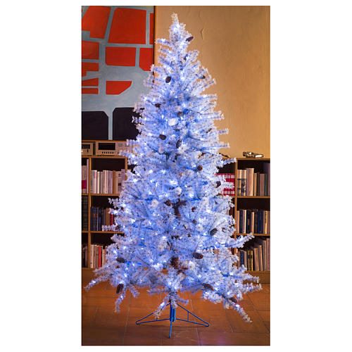Sapin de Noël 210 cm Victorian Blue givré bleu pommes de pin naturelles 350 lumières Led intérieur et extérieur 7