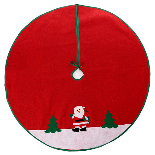 Copribase albero di Natale rosso panno 100 cm Babbo Natale 1