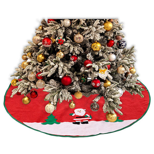 Copribase albero di Natale rosso panno 100 cm Babbo Natale 2