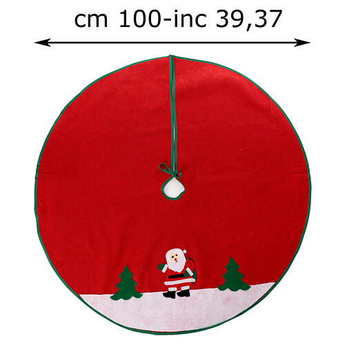 Copribase albero di Natale rosso panno 100 cm Babbo Natale 3