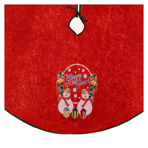 Weihnachtsbaum-Fussabdeckung roten Polyester mit Schneemännchen 120cm 2