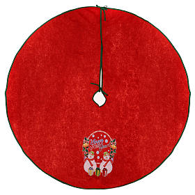 Christmas Tree base cover, red with happy new year writing 120 cm s1