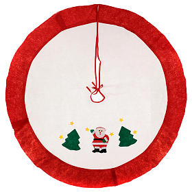 Falda cubre base Árbol de Navidad blanco borde rojo 105 cm