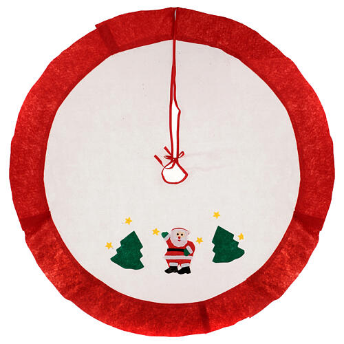 Falda cubre base Árbol de Navidad blanco borde rojo 105 cm 1