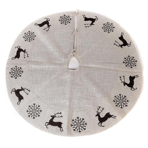 Falda cubre base Árbol Navidad ciervo copos nieve d. 120 cm lurex algodón 1