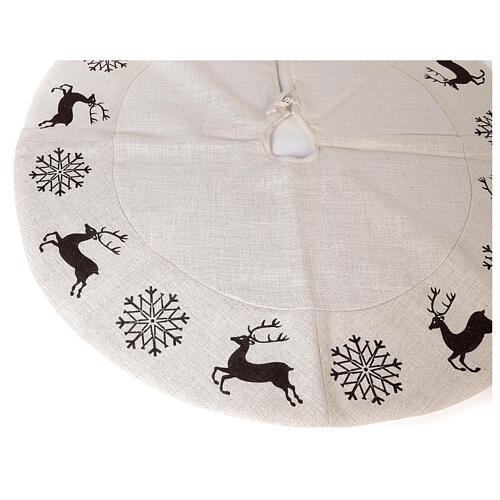 Falda cubre base Árbol Navidad ciervo copos nieve d. 120 cm lurex algodón 3