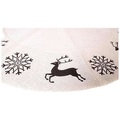 Falda cubre base Árbol Navidad ciervo copos nieve d. 120 cm lurex algodón 4