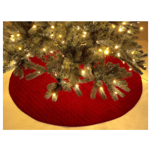 Falda cubre base Árbol Navidad terciopelo rojo d. 1,40 cm poli. rayón algodón 2