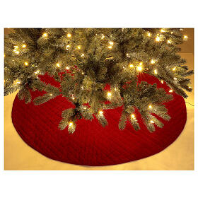 Cache pied sapin de Noël velours rouge d. 140 cm polyester rayonne coton