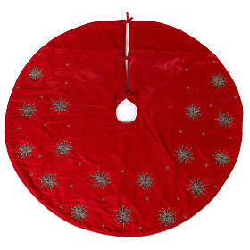 Red Christmas tree skirt with fireworks 130 cm polyester rayon
