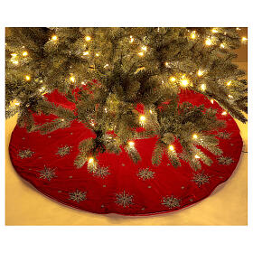Red Christmas tree skirt with fireworks 130 cm polyester rayon