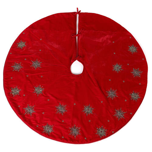 Red Christmas tree skirt with fireworks 130 cm polyester rayon 1