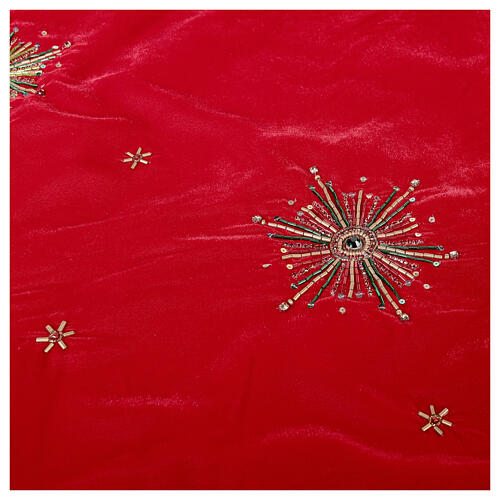 Red Christmas tree skirt with fireworks 130 cm polyester rayon 5