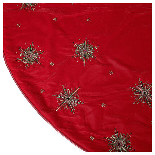 Red Christmas tree skirt with fireworks 130 cm polyester rayon 6