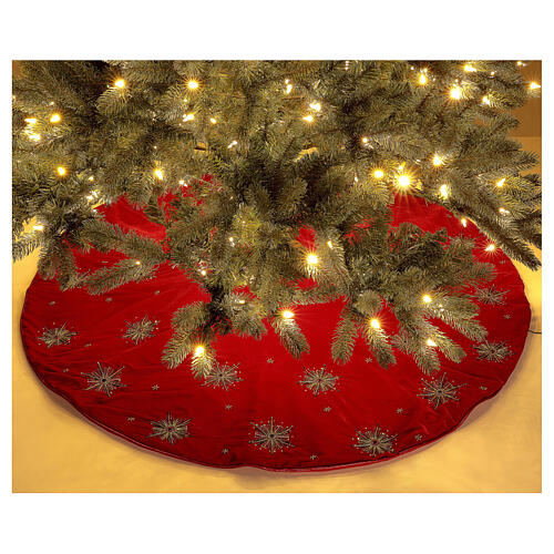 Red Christmas tree skirt with fireworks 130 cm polyester rayon 2