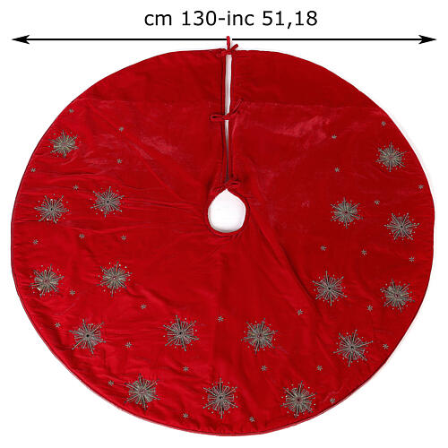 Red Christmas tree skirt with fireworks 130 cm polyester rayon 3