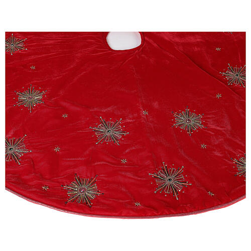 Red Christmas tree skirt with fireworks 130 cm polyester rayon 5