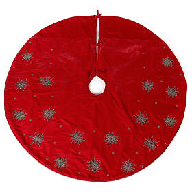 Cache pied sapin de Noël rouge avec feux d'artifice d. 130 cm polyester rayonne