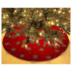 Cache pied sapin de Noël rouge avec feux d'artifice d. 130 cm polyester rayonne