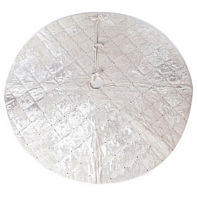 Falda cubre base Árbol Navidad blanco cuentas strass d. 1,45 cm poli. rayon algodón