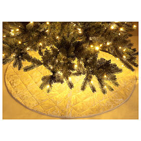 Falda cubre base Árbol Navidad blanco cuentas strass d. 1,45 cm poli. rayon algodón