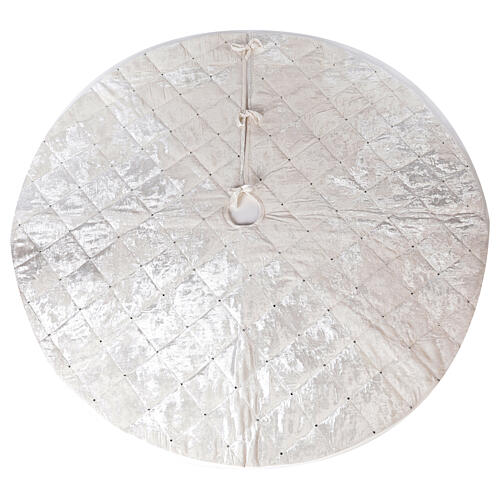 Falda cubre base Árbol Navidad blanco cuentas strass d. 1,45 cm poli. rayon algodón 1