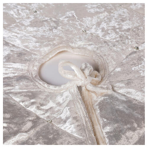 Falda cubre base Árbol Navidad blanco cuentas strass d. 1,45 cm poli. rayon algodón 5