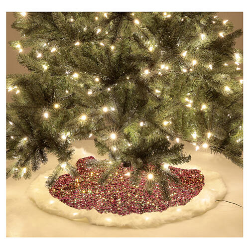 Christmas Tree skirt red sequins with warm white LED lights 1 m 2