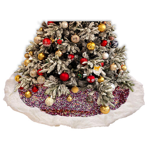 Christmas Tree skirt red sequins with warm white LED lights 1 m 2