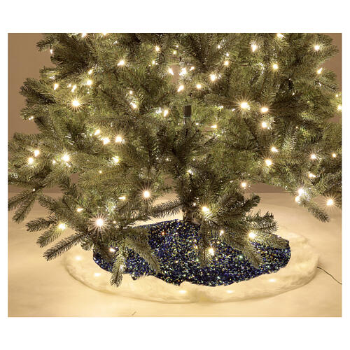 Saia árvore de Natal lantejoulas azuis luzes LED branco quente, diâmetro 1 m 3