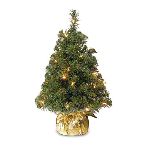 Slim Noble Spruce Christmas tree 60 cm with 15 LED lights and golden bag 1