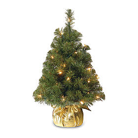 Árvore de Natal pequena 60 cm 15 luzes Noble Spruce Tree Slim base dourada