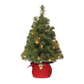 Slim Noble Spruce Christmas tree with 25 LED lights, red bag, 90 cm
