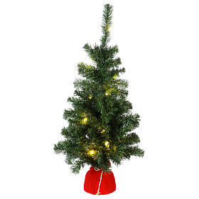 Slim Noble Spruce Christmas tree with 25 LED lights, red bag, 90 cm