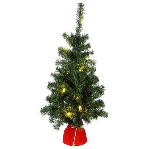 Slim Noble Spruce Christmas tree with 25 LED lights, red bag, 90 cm 1
