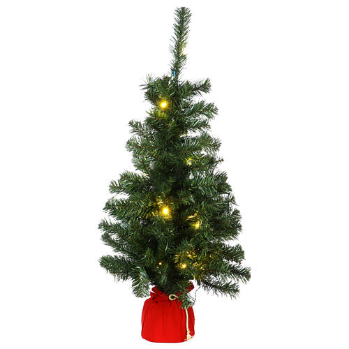 Árvore de Natal 90 cm com 25 lâmpadas LED e base vermelha, modelo Noble Spruce Tree Slim 3