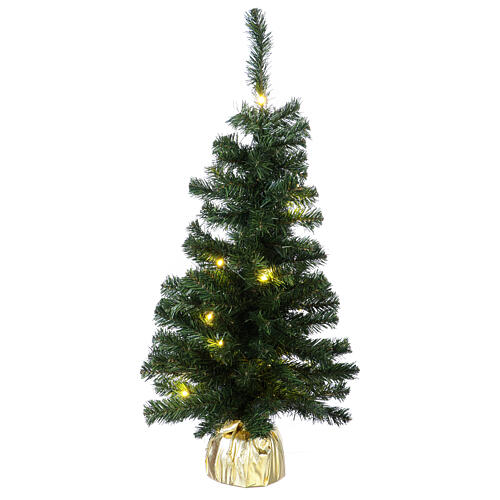 Árvore de Natal 90 cm com 25 lâmpadas LED e base dourada, modelo Noble Spruce Tree Slim 1