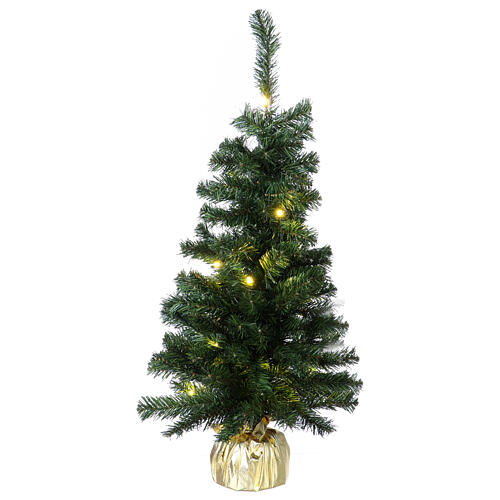 Árvore de Natal 90 cm com 25 lâmpadas LED e base dourada, modelo Noble Spruce Tree Slim 3