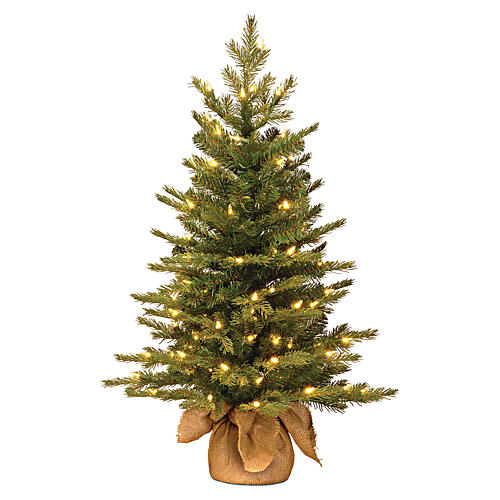 Slim Noble Spruce Christmas tree jute bag and lights 90 cm 1