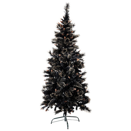 Obsidian Gold schlanker schwarzer Glitzer Weihnachtsbaum, 210 cm 1