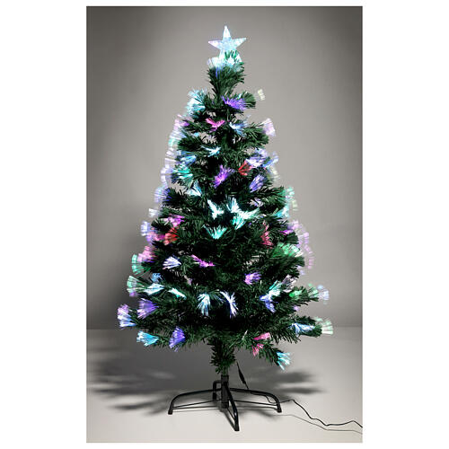Albero Di Natale Artificiale GYMAX 150cm Con Luci LED A Fibra Ottica, 170 Rami, Base Metallica
