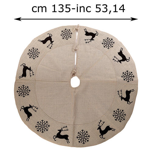 Jute Christmas tree skirt with reindeers and snowflakes, 135 cm 3