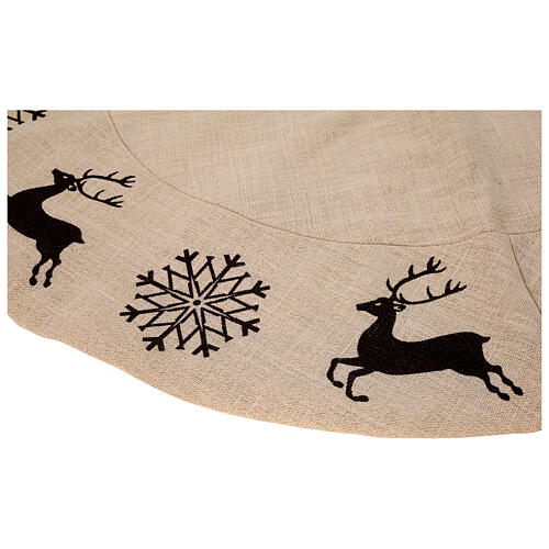 Jute Christmas tree skirt with reindeers and snowflakes, 135 cm 4